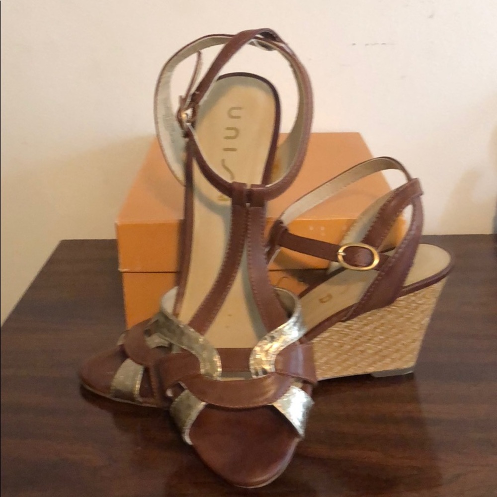 Unisa Gold & Tan Wedge Sandal
